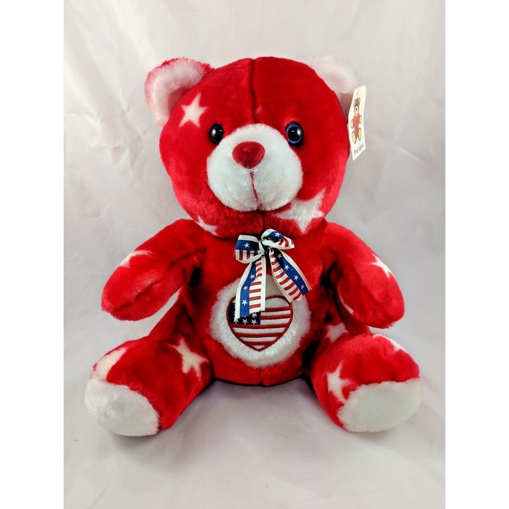 Red Bear Plush Red White Plush Flag 11 Inch Plush Appeal Mardi Gras Stuffed